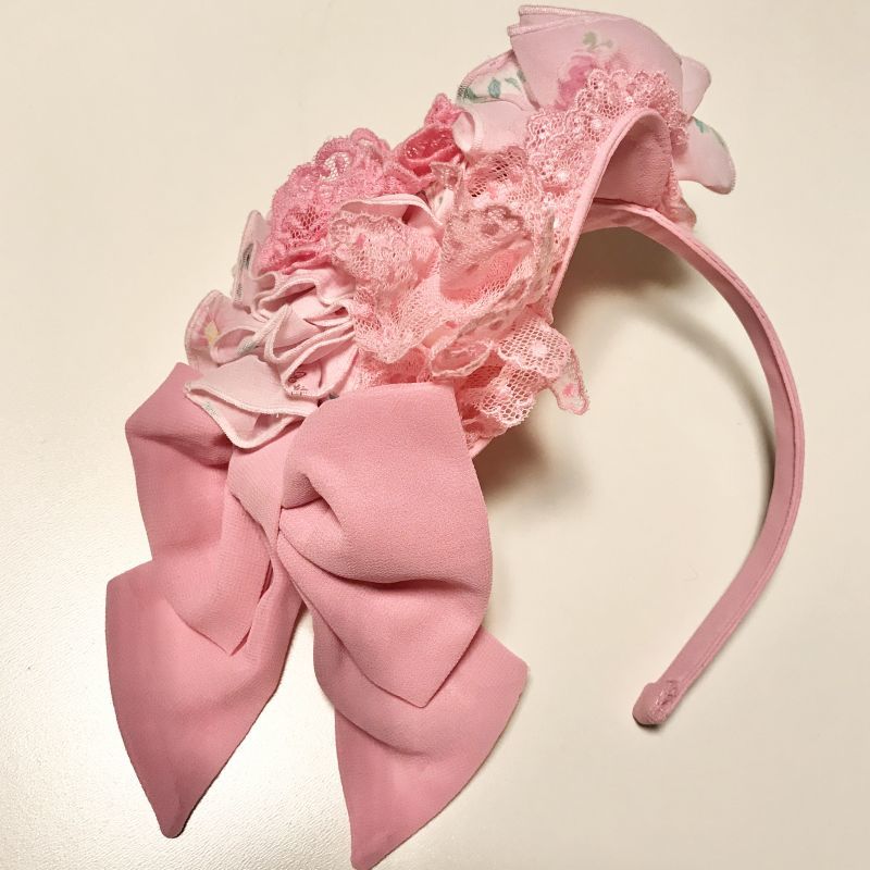 Angelic Pretty/Powder Rose 胸リボンJSK クロ＋カチューシャ ピンク 