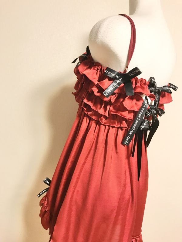 RoseMarie seoir/frill ribbon camisole onepiece dress red×black