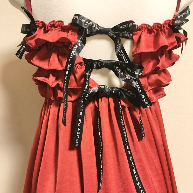 RoseMarie seoir/frill ribbon camisole onepiece dress red×black