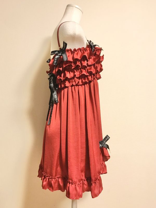 RoseMarie seoir/frill ribbon camisole onepiece dress red×black